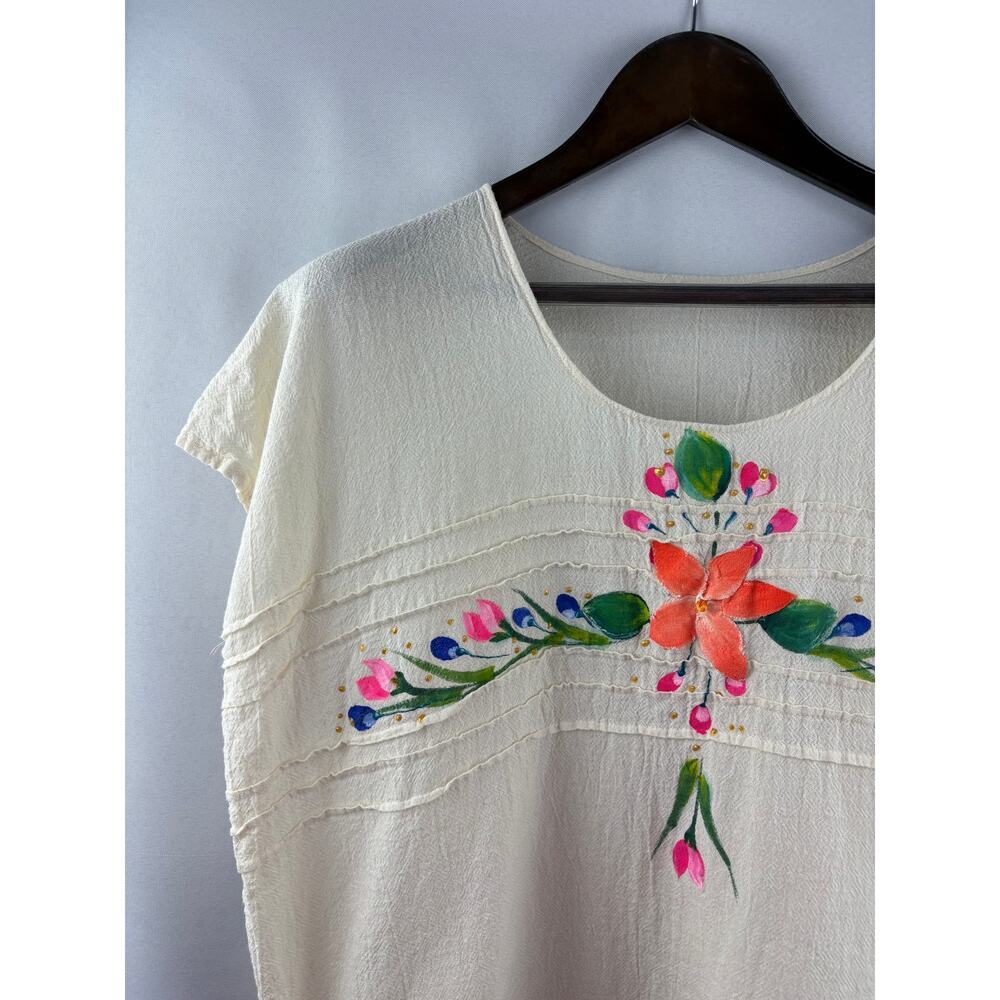 Women’s Handmade XL Cream Floral Embroidered Blouse - Picture 3 of 4